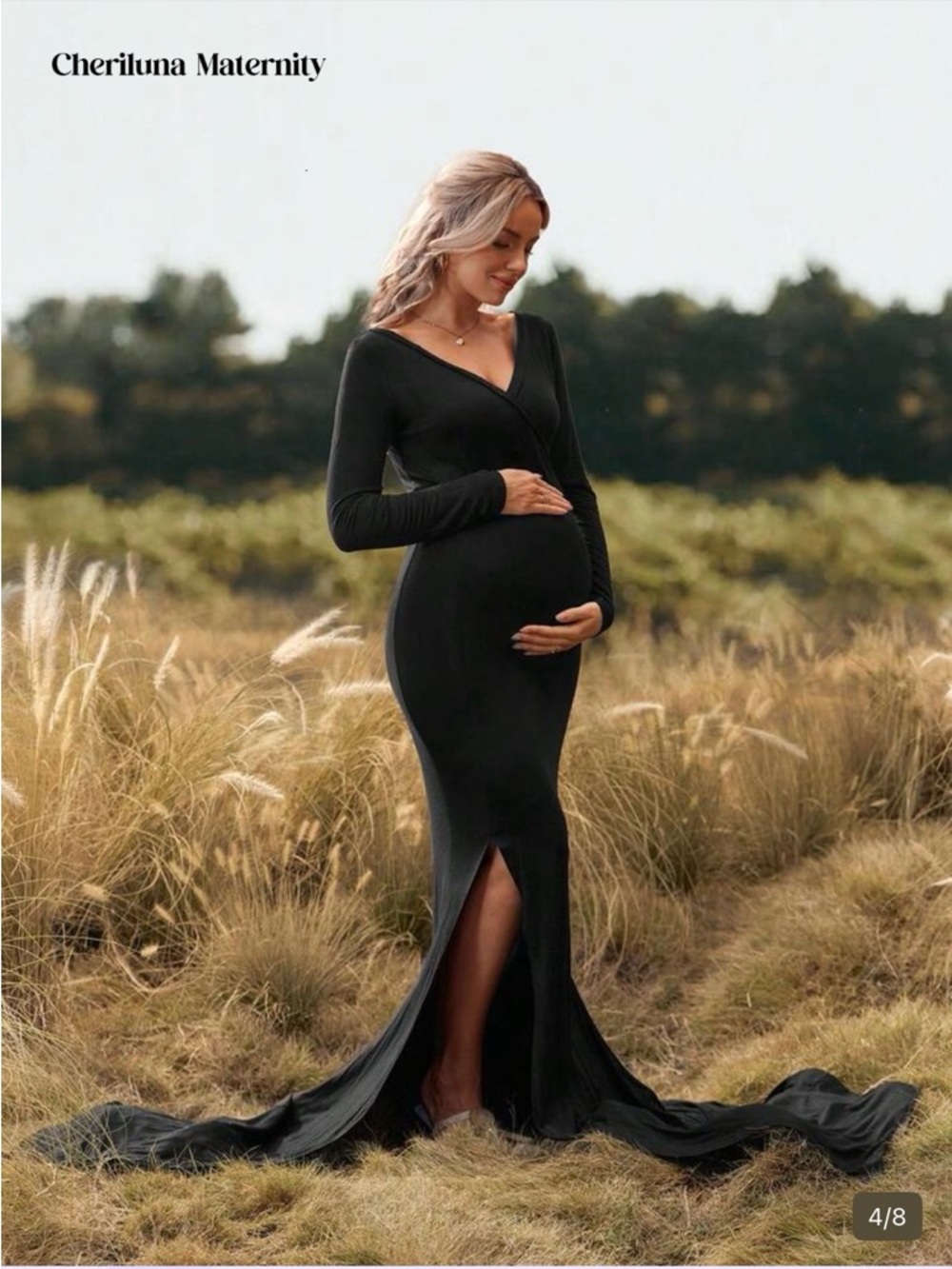 SHEIN Black Long Sleeve Maternity Dress